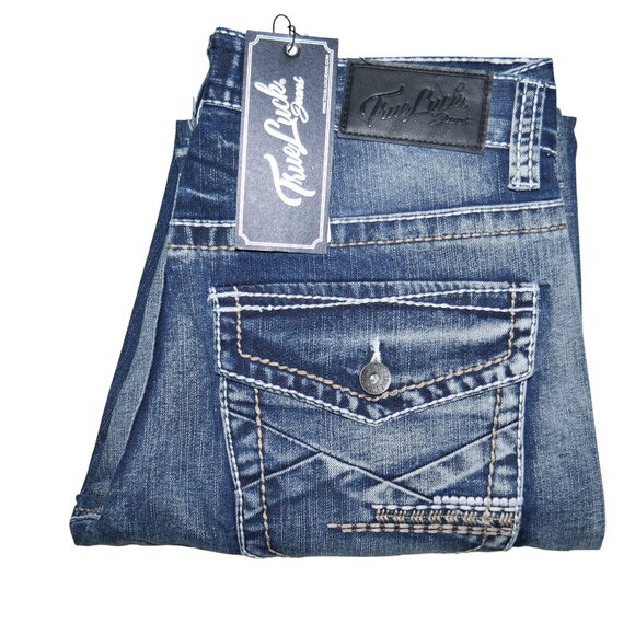 NEW True Luck Dark Wash Jeans Men's Size 30x30 Thick Stitch Straight Leg BKE - Picture 9 of 9